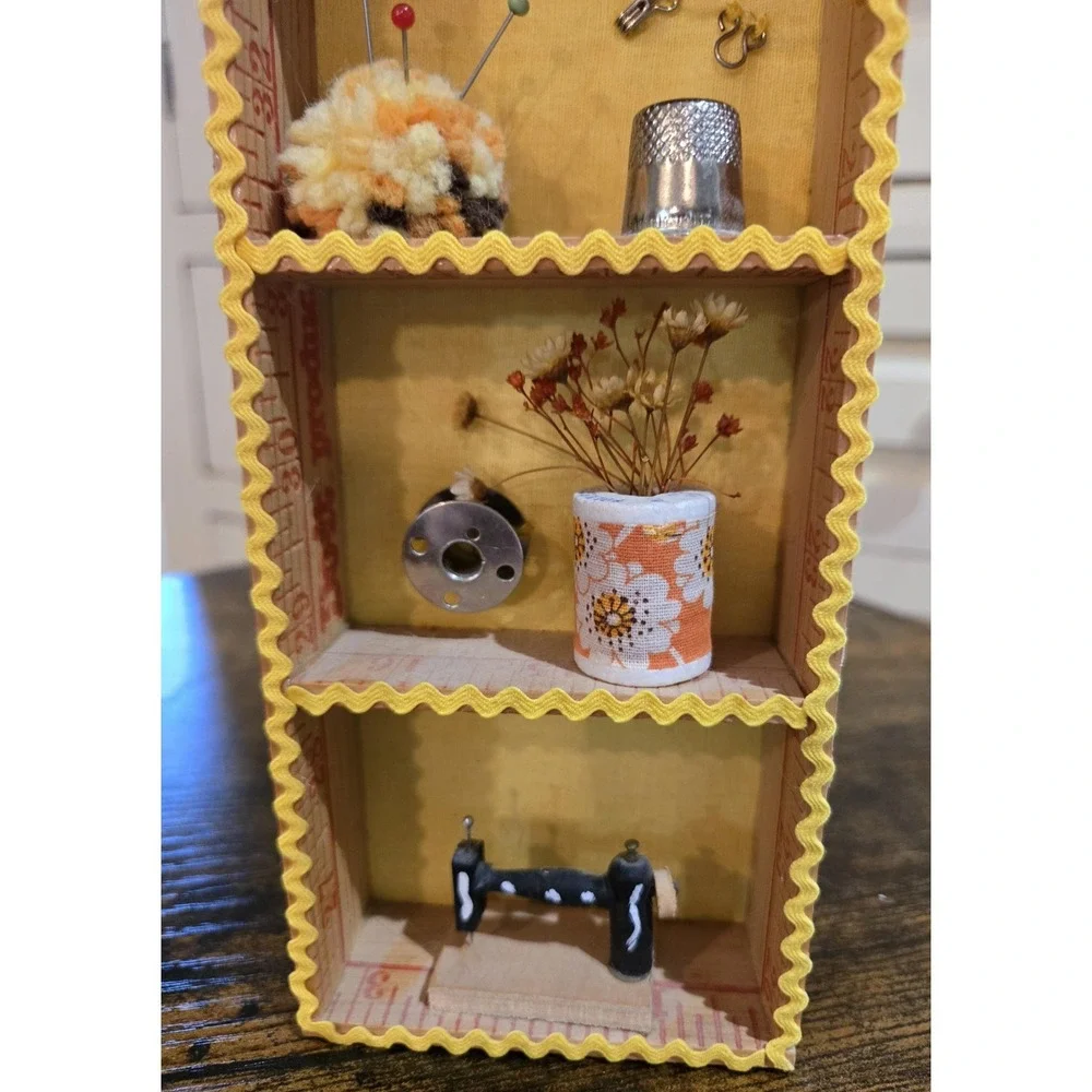 Sewing Room Decor - sewing notions in mini‎ ruler-edged diorama display
